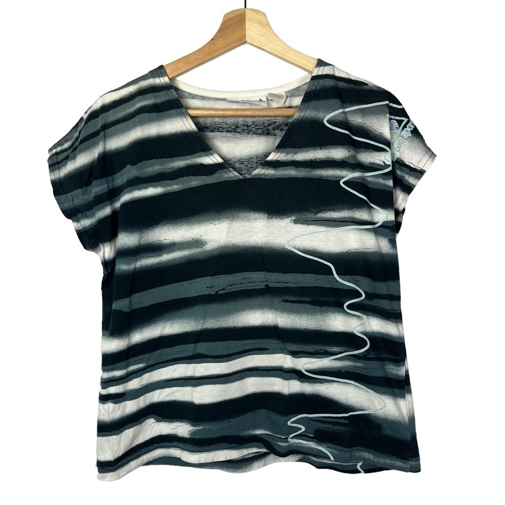 Le Coq Sportif Vintage‎ Blue & Black Wave Print Short Sleeve T-Shirt M